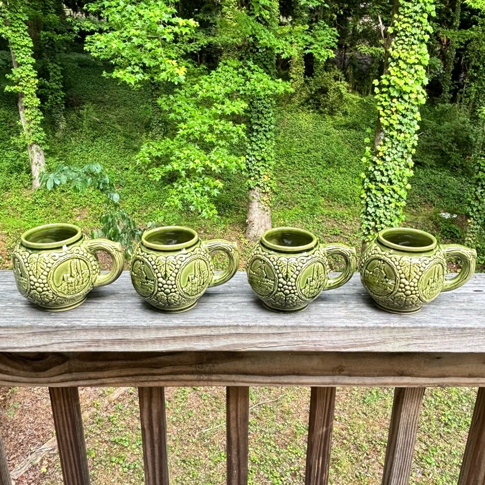 Vintage Marzi & Remy German Green Glazed Cider Mugs Set of 4 EUC HTF